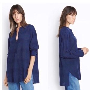 Vince Shadow Plaid Shirred Back Tunic, EUC, size small, navy